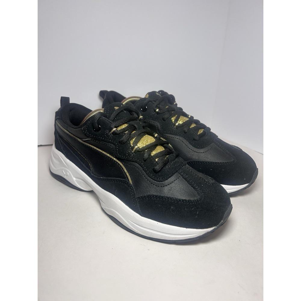 Puma Cilia SD Black Suede Women's 8 Gold Glitter Sneakers Shoes